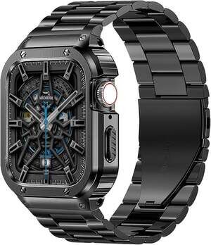 Black Stainless Steel Band Compatible w Apple Watch Band 45mm iWatch Series 9-7